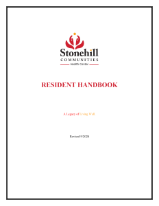 simple cover of a resident handbook showing the Stonehill Communities logo